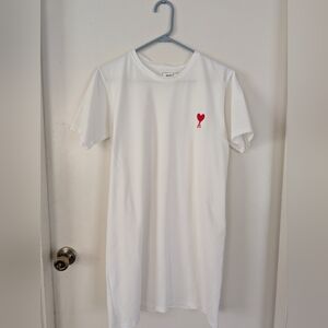 AMI Paris White Cotton Red Heart Ace Dress L